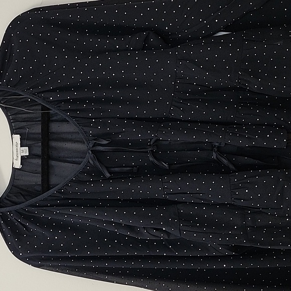 Francesca Womens Top Laurie Tie Front Tiered Blouse Polka Dot Beaded Sz Meduim - Picture 6 of 16